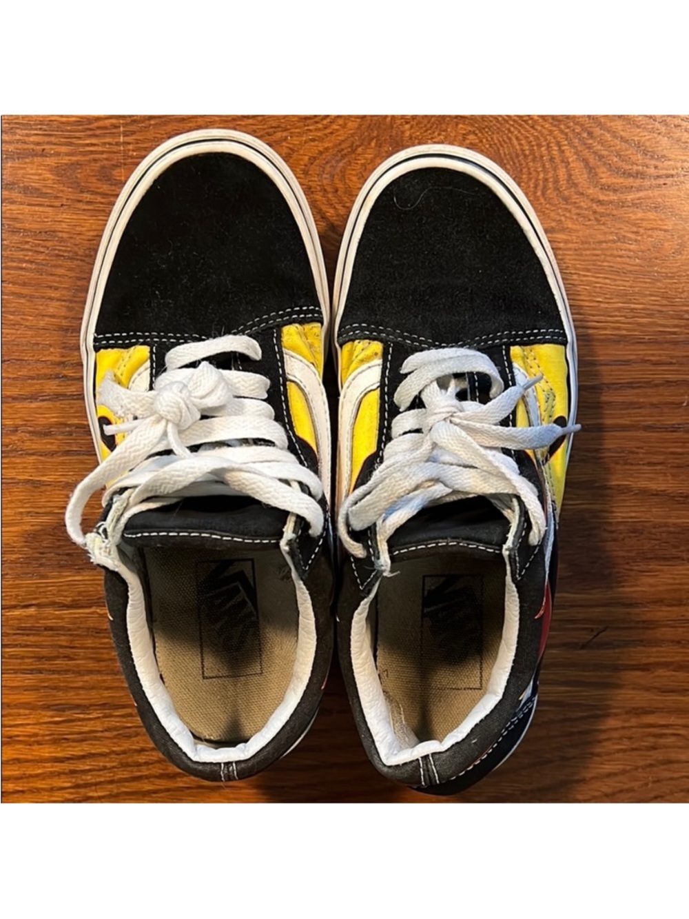 VANS • Women’s Size 5.5 • Black Old Skool with Red/Yellow Flame Detail Sneakers - Picture 2 of 8